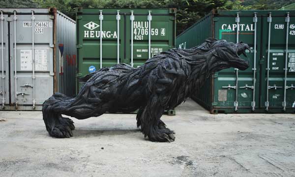 bear recycled tires sculpture